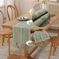 14 x Brand New Aspthoyu Table Runner Green with Handmade Tassels Polyester Table Runner Boho Vintage Table Decoration for Party Kitchen Wedding 33 x 240 cm - RRP €278.88