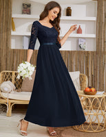 1 x RAW Customer Returns Wedtrend Cocktail Dress Elegant for Wedding Elegant V-neck Cocktail Dress A Line Party Dress Boho Dress Long WT0312 Navy L - RRP €65.53