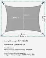 1 x RAW Customer Returns SONGMICS Sun Shade Sail 3 x 4 m, Sun Protection Made of HDPE Fabric, Breathable, Water Permeable, for Patio, Garden, Balcony, Camping, Rectangular, Concave, 2 m Ropes, Light Grey GSS34QY - RRP €33.99