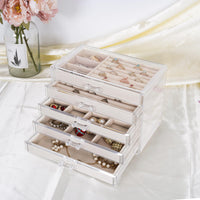 1 x RAW Customer Returns IBVIVIC Acrylic Jewelry Box with 5 Drawers, Clear Jewelry Box, Velvet Jewelry Box for Rings, Earrings, Watch, Bracelets and Necklace, Beige - RRP €33.26