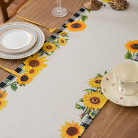 2 x Brand New Sunflower Table Runner Spring Linen Modern Floral Table Runner Spring Summer Black White Buffalo Check Tablecloth Farmhouse Table Runner for Seasons Home Party Banquet Kitchen Room 40x140cm - RRP €38.4