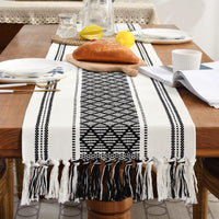 10 x Brand New Wracra Boho Woven Table Runner 90cm Black and White Washable Vintage Table Runner with Tassel Table Runner for Home Dining Room Dessert Table Runner Black, 90cm  - RRP €226.4