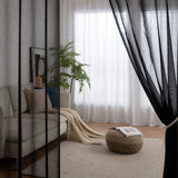 1 x RAW Customer Returns MIULEE Set of 2 Sheer Voile Curtains with Eyelets Transparent Voile Curtain Polyester Eyelet Curtain Transparent Living Room Airy Decorative Curtain for Bedroom 140 x 225 cm W x H , Grommet Top Black - RRP €27.98