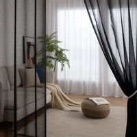 1 x RAW Customer Returns MIULEE 2 Sheets of Modern Bedroom Translucent Polyester Curtains 8 Eyelets Modern Decorative for Window Living Room Living Room Bedroom Dining Room Kitchen Home 140x215cm Black - RRP €24.99