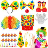 1 x RAW Customer Returns Pack of 9 clown costume accessories, clown fancy dress accessories, clown wig, clown nose, clown shoes, clown bag, gloves, bow tie and whistle clown, adult carnival Halloween party clown cosplay - RRP €28.22