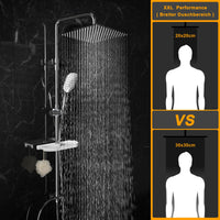 1 x RAW Customer Returns G rbach Hydromassage Shower Column Stainless Steel Without Mixer Adjustable Wall Holes Chrome Shower Rod Rain Shower Set With Hand Shower, Object Holder, Shelf and Shower Head 30 30 cm - RRP €96.89