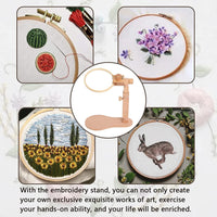 1 x RAW Customer Returns Embroidery frame holder made of wood with round embroidery frame, wooden embroidery stand for table and couch with cross stitch ring for handicrafts, crafts, sewing projects by Poweka - RRP €32.51