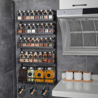 1 x RAW Customer Returns X-cosrack spice rack wall shelf 5 levels height adjustable spice rack for kitchen cabinet door, hanging shelf with hooks, black - RRP €59.99