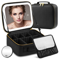 1 x RAW Customer Returns JADAZROR Makeup Bag with Mirror and Light, Travel Makeup Bag with 3 Color LED Lighted Makeup Organizer, Portable Makeup Case with Adjustable Dividers, Cosmetic Bag, Gift - RRP €39.99