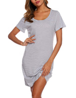 1 x RAW Customer Returns ENJOYNIGHT Nightdress Women Short Sleeve Cotton Sleepshirt Summer Sleepshirt Short Nightwear Night Dress Soft Sleepshirt Small,Line  - RRP €21.17