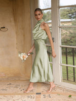 1 x RAW Customer Returns Odizli Women s Elegant Sleeveless Satin Summer Wedding Evening Dress Light Green L - RRP €49.99