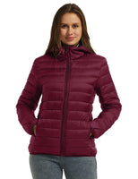 1 x RAW Customer Returns Wantdo Lightweight Packable Down Jacket Windproof Hooded Short Jacket Slim Fit Winter Warm Mountain Outerwear Women Wine Red XL - RRP €89.99