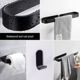 1 x RAW Customer Returns Matte Black Bathroom Accessories Set 7 Piece Adhesive Hardware Towel Holder Toilet Paper Robe Hooks - RRP €27.99