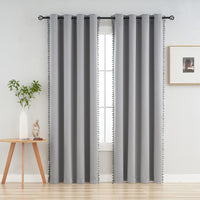 1 x RAW Customer Returns Treatmentex Opaque Curtain with Pompoms Gray Curtain with Eyelets Country Style Thermal Insulated Thermal Curtain Blackout Curtains for Girls Room, Living Room, Bedroom - 2 Pieces Gray, 140 x 180 cm  - RRP €38.3