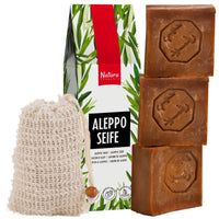 1 x RAW Customer Returns Natura Germania 3x approx. 200 g each approx. 600 g original Aleppo soap set 60 olive oil 40 laurel oil sisal soap bags Known from public broadcasting - natural soap - RRP €17.02