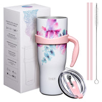 1 x RAW Customer Returns THILY 4oz Insulated Mug with Handle - Stainless Steel Triple Insulated Coffee Travel Mug with Lid and Straws, Keeps Drinks Cold for 34 Hours or Hot for 12 Hours, BPA Free, Pink Lilies - RRP €26.81