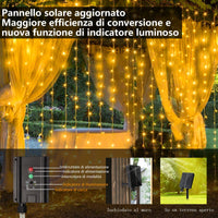 1 x RAW Customer Returns GCMacau Solar Fairy Lights Outdoor Indoor, 3x3m 300 LED Solar Light Curtain Outdoor Fairy Lights, 8 Modes Remote Control IP65 Weatherproof Waterproof Solar Fairy Lights Outdoor for Indoor Gardens Christmas - RRP €25.2