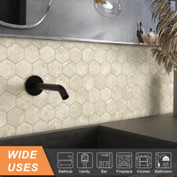 1 x RAW Customer Returns VAOVI mosaic tiles hexagon sticker tile matt, wall tiles kitchen self-adhesive tile stickers 3d stone look bathroom waterproof 5 pieces, rustic beige  - RRP €30.34