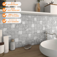 1 x RAW Customer Returns VAOVI Self-adhesive mosaic tiles marble look tiles, square wall tiles tile stickers kitchen back wall bathroom waterproof white, 5 pieces  - RRP €29.23