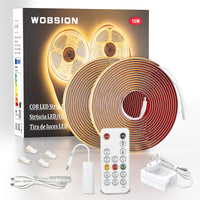 1 x RAW Customer Returns wobsion 10M COB LED Strip 24V Warm White, LED Strip Self-Adhesive with RF Remote Control, LED Tape Dimmable 320LED M, 24W GS Power Supply, CRI90 Flexible Bright LED Strip for Stairs, Kitchen, Study - RRP €36.99