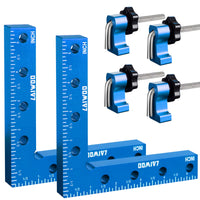 1 x RAW Customer Returns LAIWOO Positioning Angle 90 Degree Angle Clamp 140mm 5.5 Inch, 4 Pairs of Fastening Clips, Measuring Angle Right Angle Clamp for Carpenter s Tools, Angle Clamp for Picture Frames Shelving Cabinets Blue  - RRP €30.0