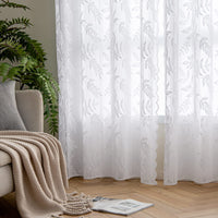 1 x RAW Customer Returns MIULEE Set of 2 Curtains Transparent Curtains with Leaves Lace Translucent Curtain Lace Window Curtain with Eyelets Decorative Curtain for Living Room Bedroom 150 x 225 cm Pure White - RRP €25.86