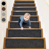 1 x RAW Customer Returns ToStair stair mats, 76cmx20cm 15 pieces anti-slip stair treads for wooden steps, step protection stair carpet indoors for children, elderly and dogs, gray - RRP €40.33