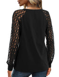 1 x RAW Customer Returns Florboom Women s Long Sleeve V-Neck Elegant Lace T-Shirt, A- Black., L - RRP €27.98