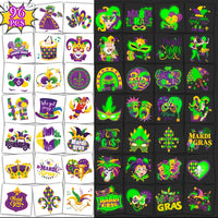 2 x Brand New Qpout 96Pcs Luminous Mardi Gras Temporary Tattoos Glow in The Dark New Orleans Party Tattoos Stickers for Kids Adults, Masquerade Celebration New Orleans Mardi Gras Carnival - RRP €31.2