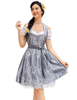 1 x RAW Customer Returns Clearlove Dirndl ladies midi 3-piece traditional dress for Oktoberfest, Carnival, THREE pieces dress, blouse, apron REUSABLE packaging , gray-lace, 34 - RRP €73.61