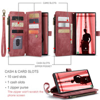 1 x RAW Customer Returns UEEBAI Wallet Case for Samsung Galaxy S23 Ultra, Handmade PU Leather Wallet Case with Card Slots Magnetic Closure Hand Strap Zipper Pocket and Portable Kickstand - Red - RRP €19.99