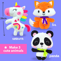 1 x RAW Customer Returns KRAFUN Unicorn Beginner Animal Sewing Kit for Kids Ages 7-13, Includes 3 Stuffed Animal Dolls Panda, Fox, Instructions and Plush Felt Materials to Learn Sewing and Embroidery - RRP €27.99