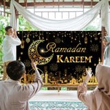 15 x Brand New Aitsite Eid Mubarak Banner, Ramadan Banner, Black Gold Ramadan Decoration Banner, Ramadan Kareem Backdrop with Star Moon for Eid Muslim Party Decorations - RRP €396.0