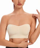 1 x RAW Customer Returns ANGOOL Women s Bandeau Strapless Bra without Underwire Padded Bralette Bra Seamless Tube Top Bra with Transparent Straps, Black Beige, S - RRP €25.99