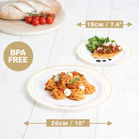 1 x RAW Customer Returns MATANA 120 Premium White Plastic Plates with Gold Rim, 2 Sizes - Unbreakable Reusable Plastic Plates, Party Plates for Weddings, Birthdays, Parties - Elegant Sturdy Party Tableware - RRP €56.99