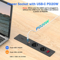 1 x RAW Customer Returns Table socket with USB C PD20W, built-in socket with USB and wireless charging, built-in power strip with switch, table power strip built-in socket for desk table top, 2m cable - RRP €33.23