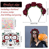 1 x Brand New SPHERETRON Day of the Dead Headband, Halloween Headband Women, Halloween Rose Headband Accessory with Roses 1 Face Tattoos, 1 Diamond Sticker, Halloween Headband Set for Halloween Cosplay etc. - RRP €6.08