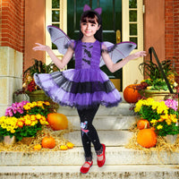 1 x RAW Customer Returns Formemory Bat Costume for Girls 3 Pieces Halloween Costume with Headwear Bat Wings Girls Dress 140, Purple  - RRP €19.2