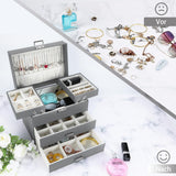 1 x RAW Customer Returns Dajasan jewelry box, jewelry storage, 4 levels jewelry box with 2 drawers, large jewelry box for rings, earrings, necklaces, watches, bracelets gray  - RRP €36.99