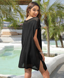 1 x RAW Customer Returns Codkkre Women s Knitted Beach Dress Summer Short Knee-Length Swimsuit Bikini Cover Up Beach Poncho V-Neck Sexy Beachwear Cutout Crochet Cover Ups, Black - RRP €22.99