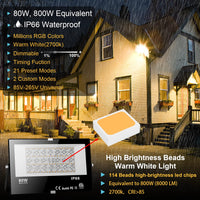 1 x RAW Customer Returns RGB LED spotlight outdoor 80W Bluetooth APP control floodlight lighting outdoor, 2700K Million Colors Dimmable Smart Floodlight IP66 Waterproof outdoor spotlight floodlight garden mood lights 2 - RRP €74.62