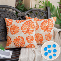 1 x Brand New Inhobbok Outdoor Cushion Cover 45x45 Waterproof Red Orange Monstera Leaves Waterproof Spring Summer Linen Cushion Covers Tropical Plants Set of 2 for Garden Bench Veranda Sofa Living Room - RRP €20.4