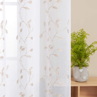 1 x RAW Customer Returns Deconovo Voile curtain linen look eyelet curtain transparent decorative curtain with embroidery leaf, 229x140 cm height x width , linen, set of 2 - RRP €30.5