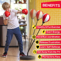 1 x RAW Customer Returns Whoobli Boxing Ball for Children with Boxing Gloves, 3 - 10 Years, Adjustable - with Stand, Set of Toys for Boys and Girls Red-White  - RRP €35.82