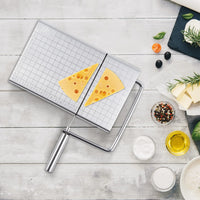 4 x RAW Customer Returns Cheese cutter, cheese slicer stainless steel, wire cheese cutter for cheese butter, cheese slicer with cutting wire and measuring plate board size 12 x 21 cm , variable cutting thickness, cuts very well-silver - RRP €71.96