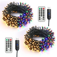 1 x RAW Customer Returns Christmas lights indoor, 2 pieces 10M 100 LED warm white and colorful color changing fairy lights 4 in 1 USB dimmable outdoor fairy lights with 11 modes remote control - RRP €22.99