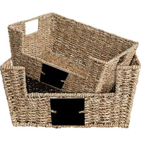 1 x RAW Customer Returns OUTBROS storage basket woven, set of 2 rattan baskets made of woven, decorative storage box, organizer basket in shelf, worktop shelf cupboard organizer, seagrass - RRP €36.99