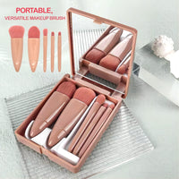 1 x Brand New Skyzone Portable 5pcs Makeup Brushes with Mirror Case, Professional Makeup Brush Set Foundation Eyeshadow Blush Loose Powder Brush Synthetic Kabuki Face Makeup Brush - RRP €18.0