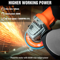 1 x RAW Customer Returns ValueMax Angle Grinder Electric 850W with 5 Discs 125mm, 11000rpm, 3-Position Additional Handle, incl. 3 Cutting Discs 2 Fan Discs 2 Protective Covers, for Grinding Cutting Polishing - RRP €41.3