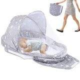 1 x RAW Customer Returns DJEDJEO Folding Baby Travel Cot, Travel Cradle, Portable Baby Crib, Newborn Nest, Baby Beds with Mosquito Net, Crib for 0-6 Months, Breathable Mesh, Grey - RRP €30.48